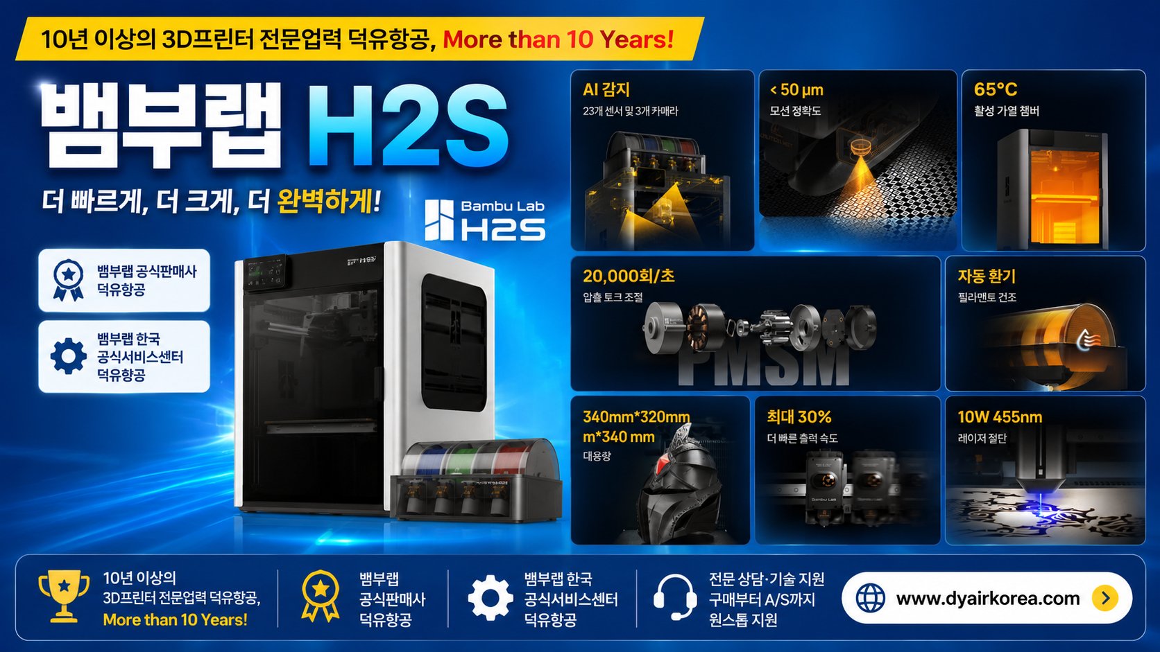 뱀부랩 H2S 3D프린터, 340mm 대형빌드, 350℃ 핫엔드, 그리고 50μm의정밀함