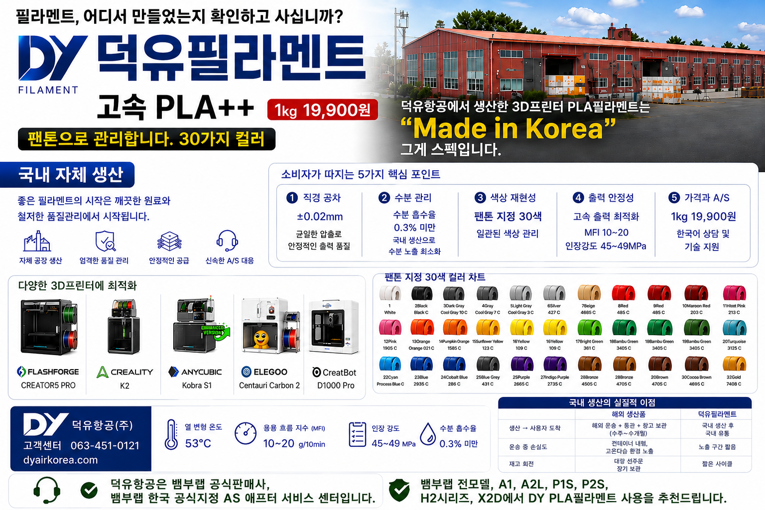 덕유항공 국내생산 고속출력 3D프린터 DY PLA필라멘트