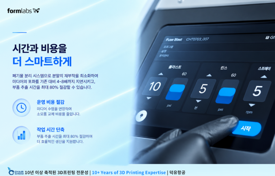 폼랩스 SLS의 진짜 비용은 출력이 아니라 후처리입니다 — Fuse Blast, 작업 시간 80% 단축하다